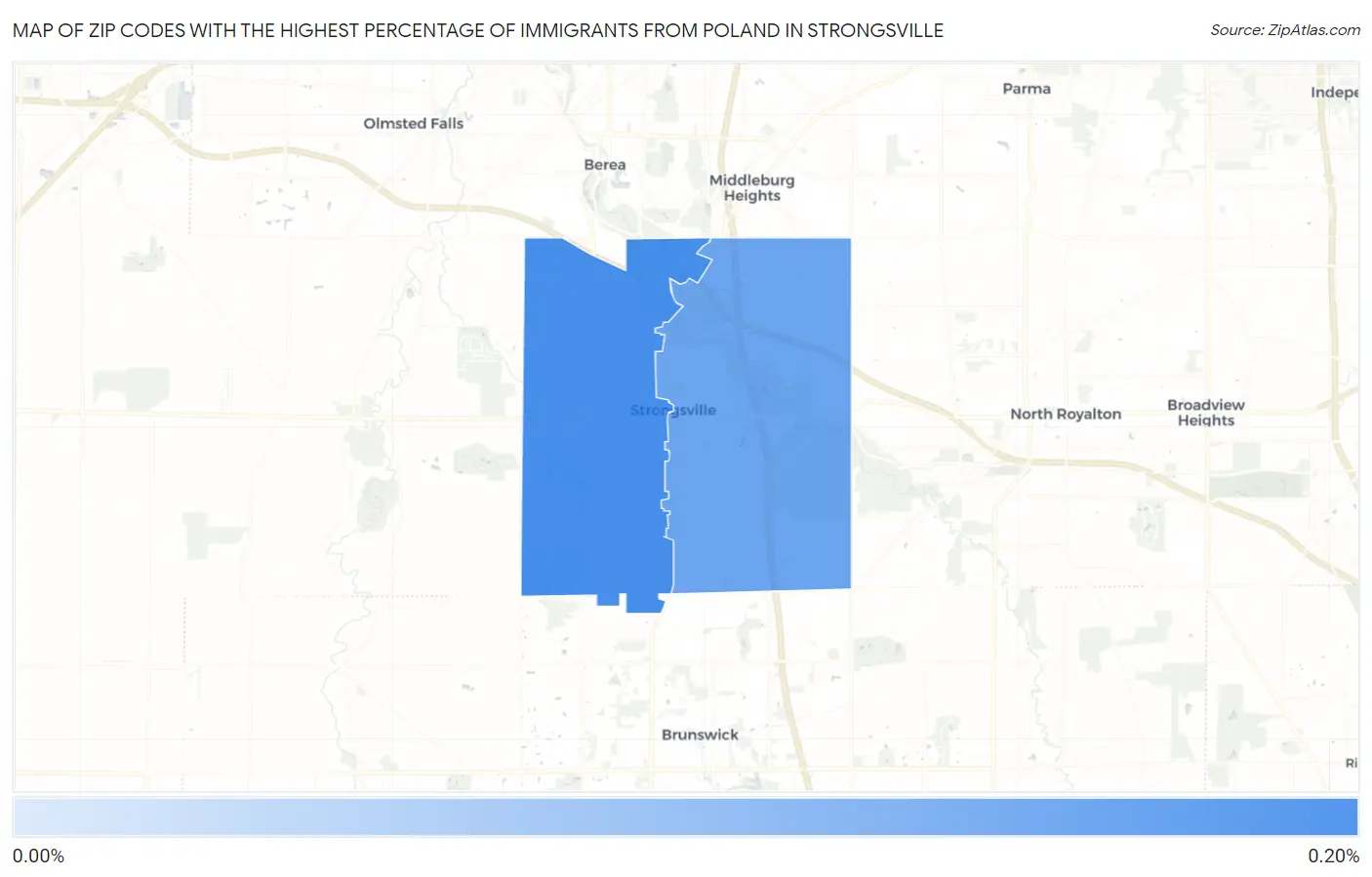 Zip Codes with the Highest Percentage of Immigrants from Poland in Strongsville Map