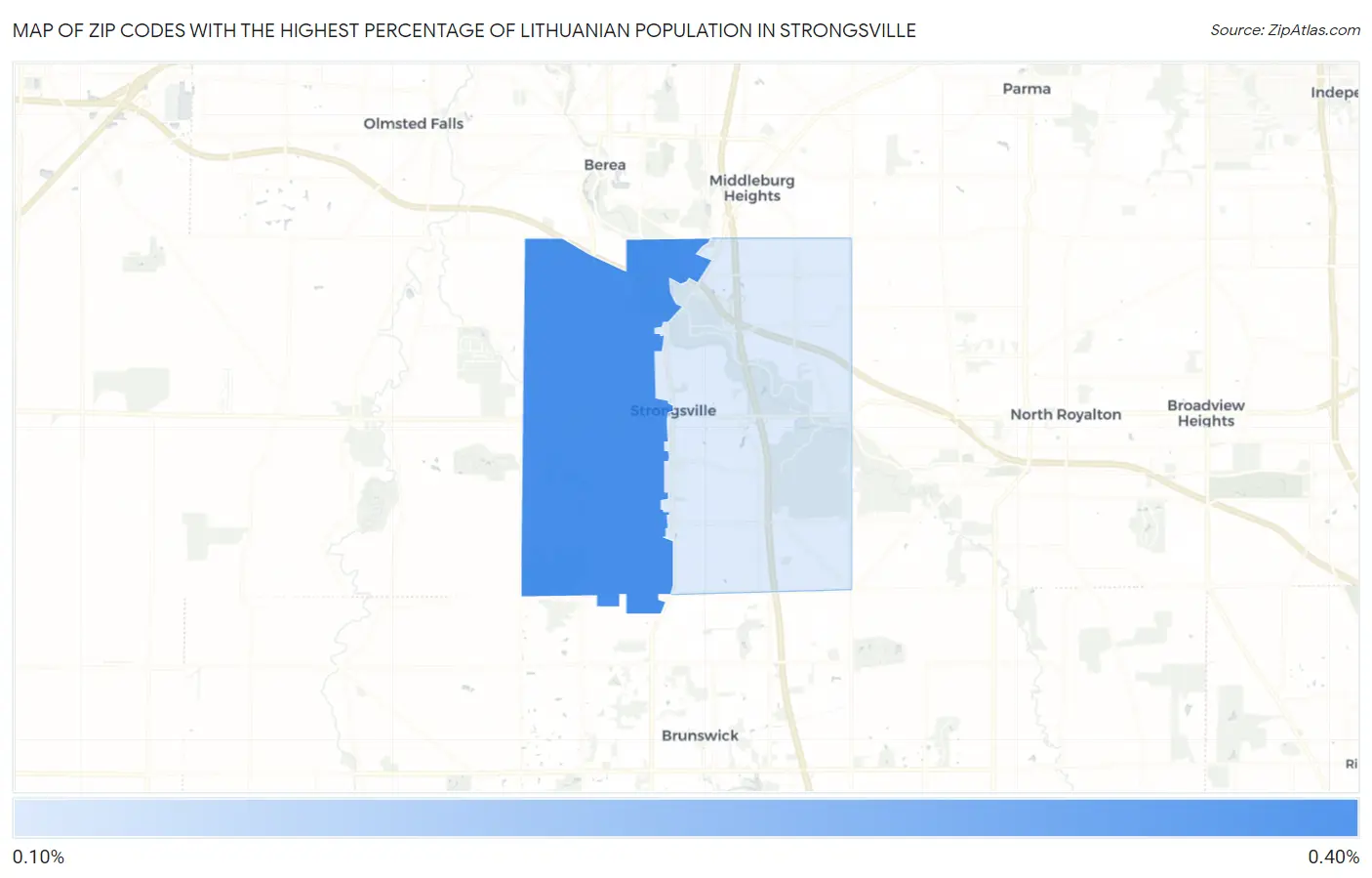 Zip Codes with the Highest Percentage of Lithuanian Population in Strongsville Map