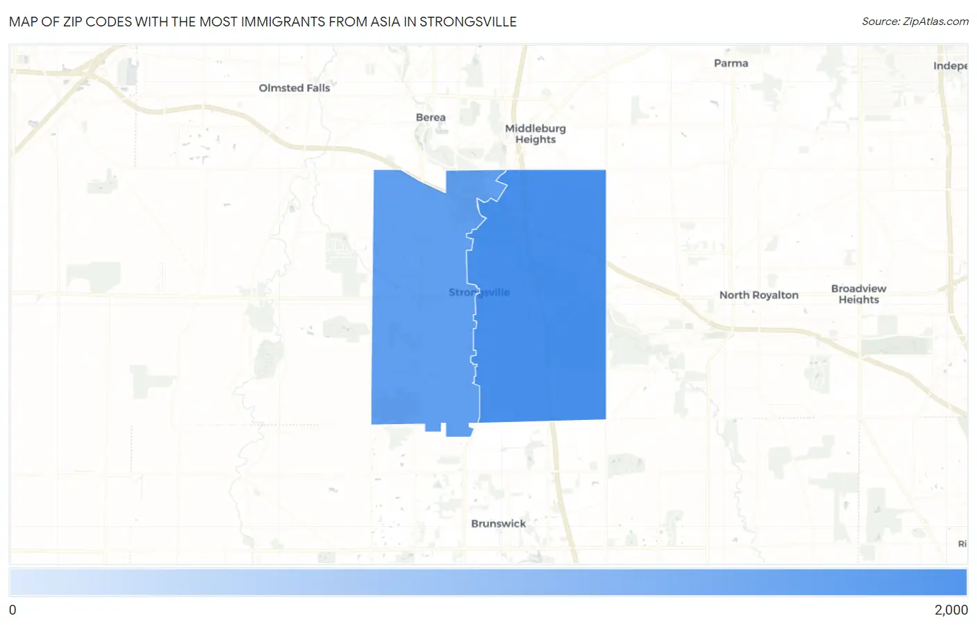 Zip Codes with the Most Immigrants from Asia in Strongsville Map