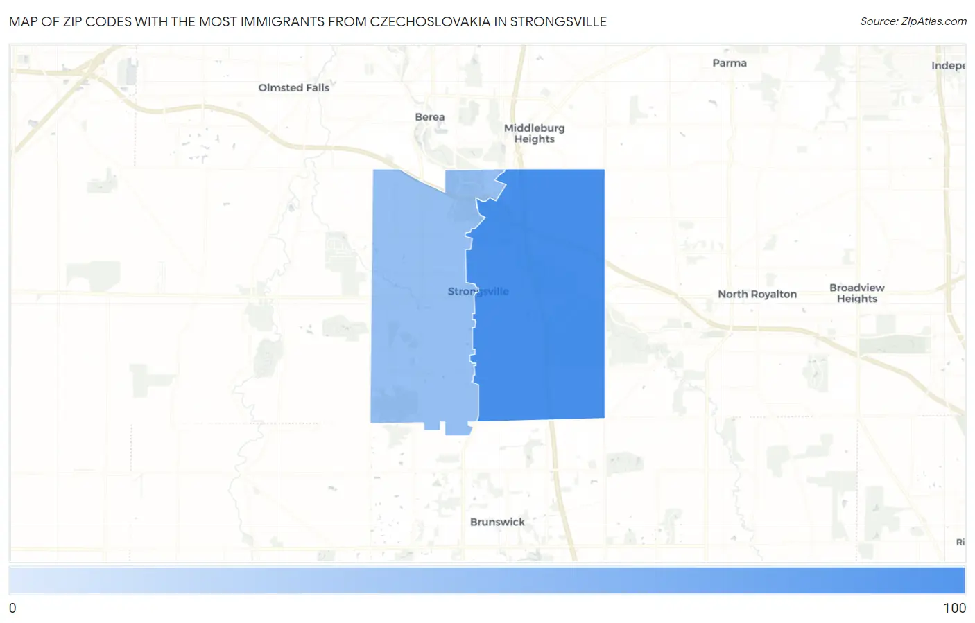 Zip Codes with the Most Immigrants from Czechoslovakia in Strongsville Map