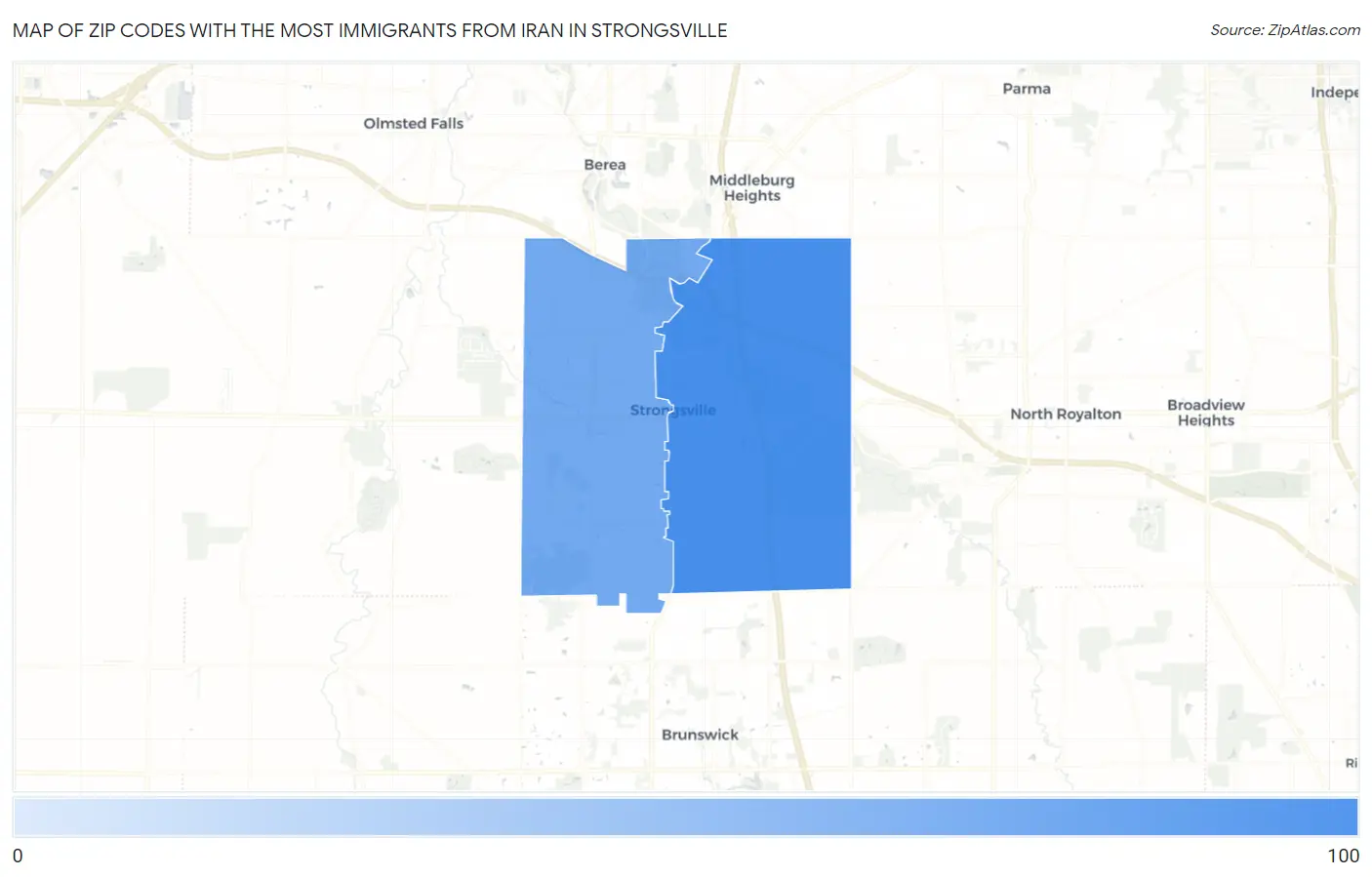 Zip Codes with the Most Immigrants from Iran in Strongsville Map