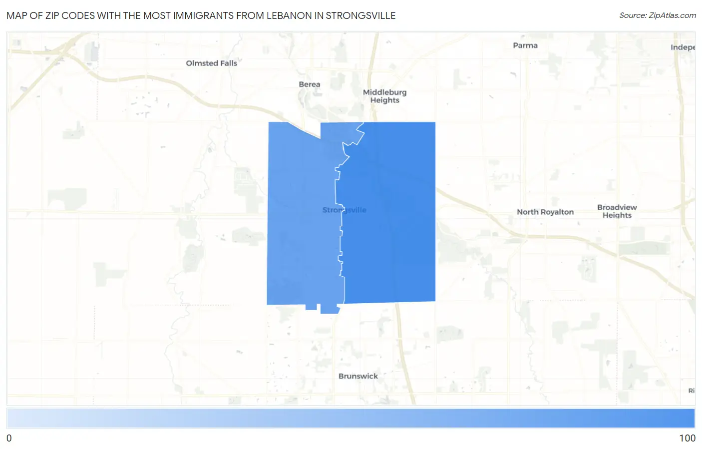 Zip Codes with the Most Immigrants from Lebanon in Strongsville Map