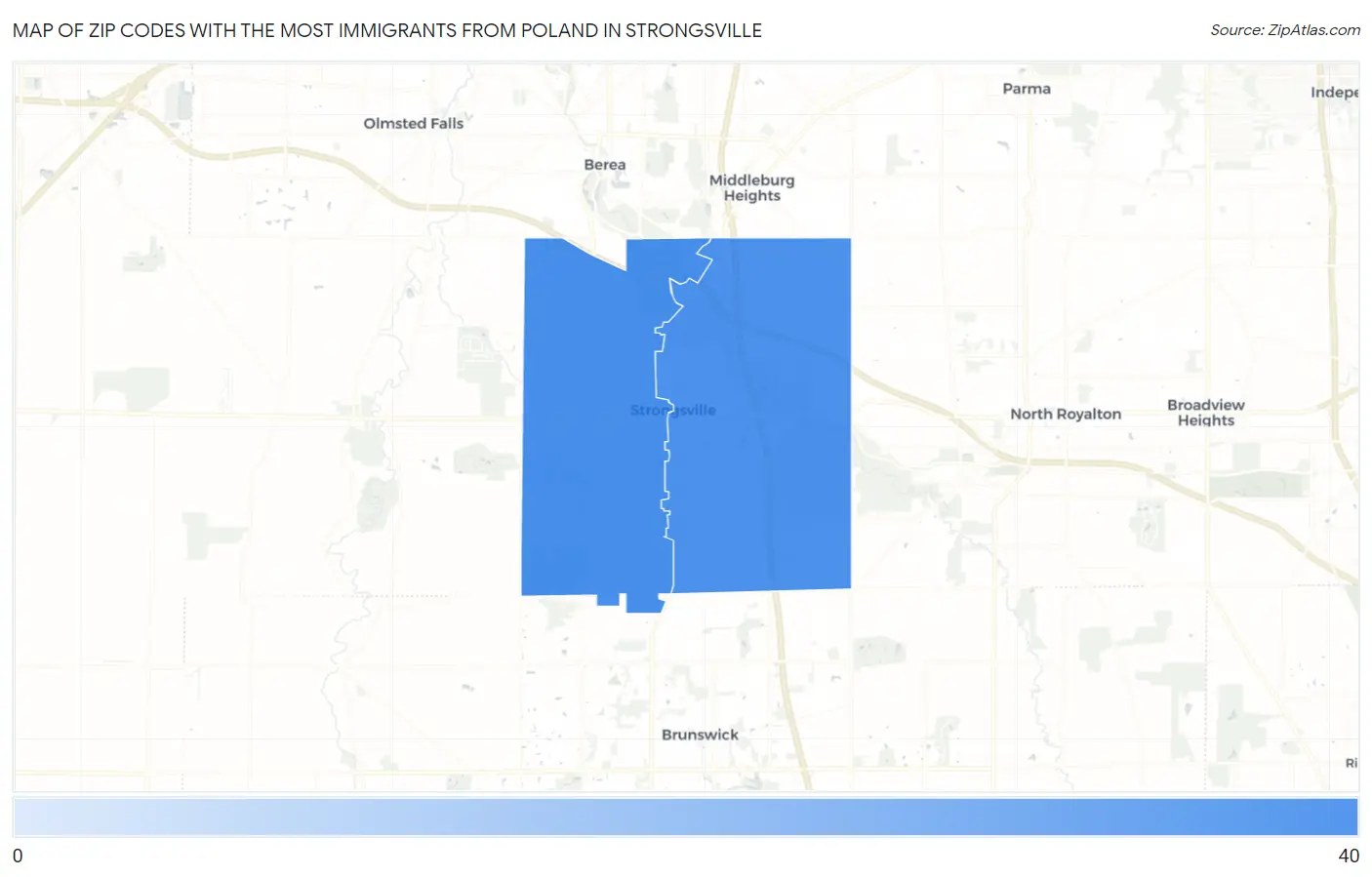 Zip Codes with the Most Immigrants from Poland in Strongsville Map