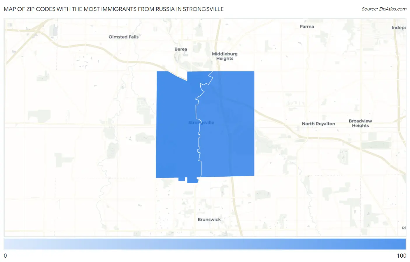 Zip Codes with the Most Immigrants from Russia in Strongsville Map