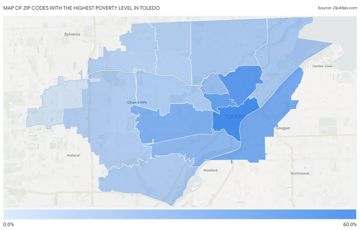 Zip Codes with the Highest Poverty Level in Toledo Map