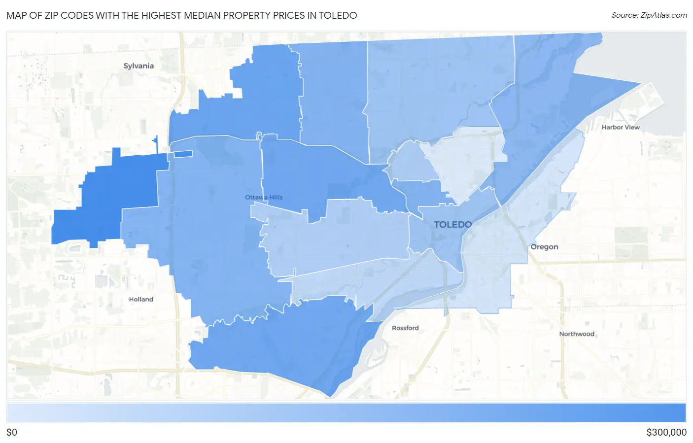 Zip Codes with the Highest Median Property Prices in Toledo Map