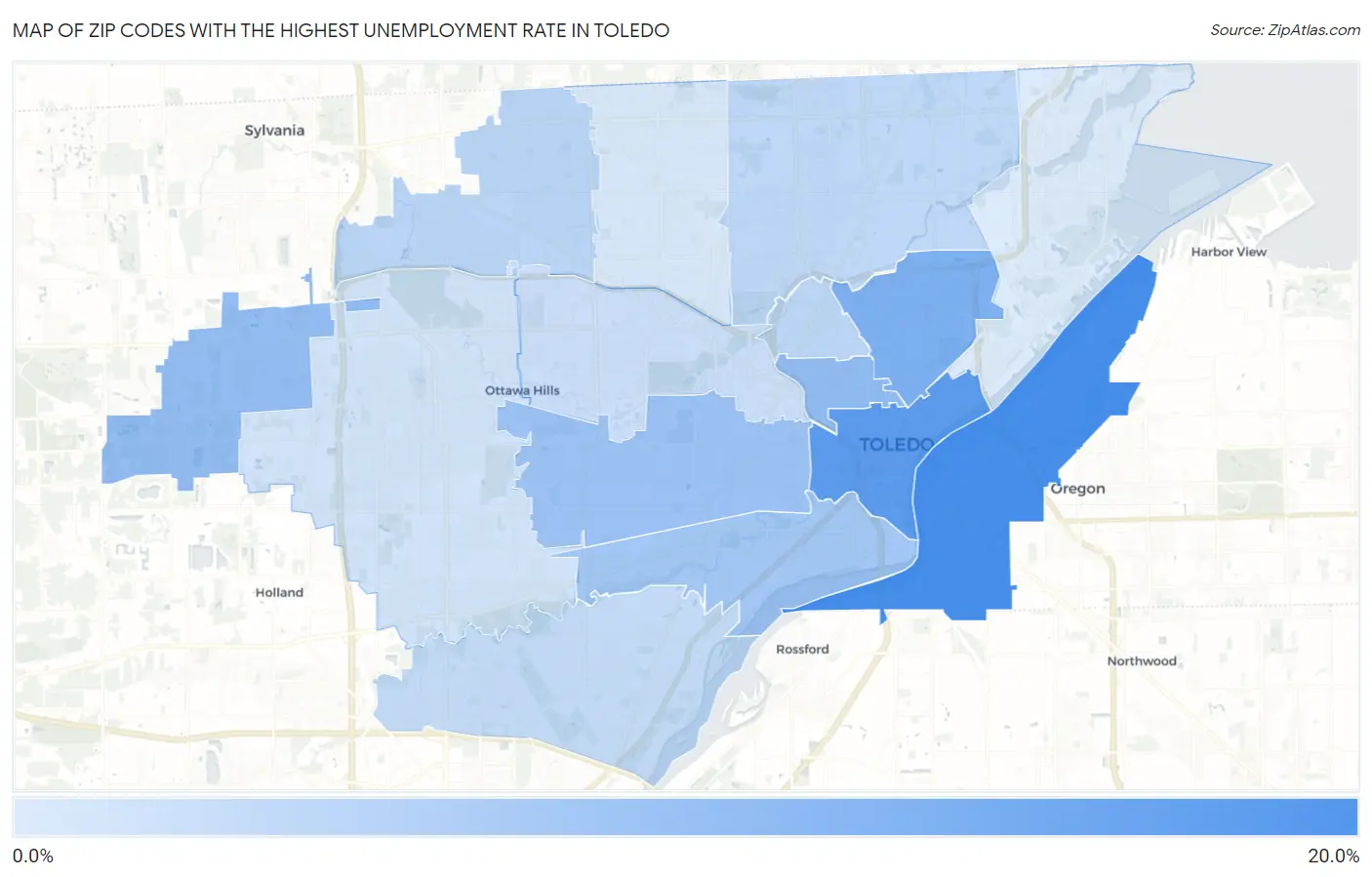 Zip Codes with the Highest Unemployment Rate in Toledo Map