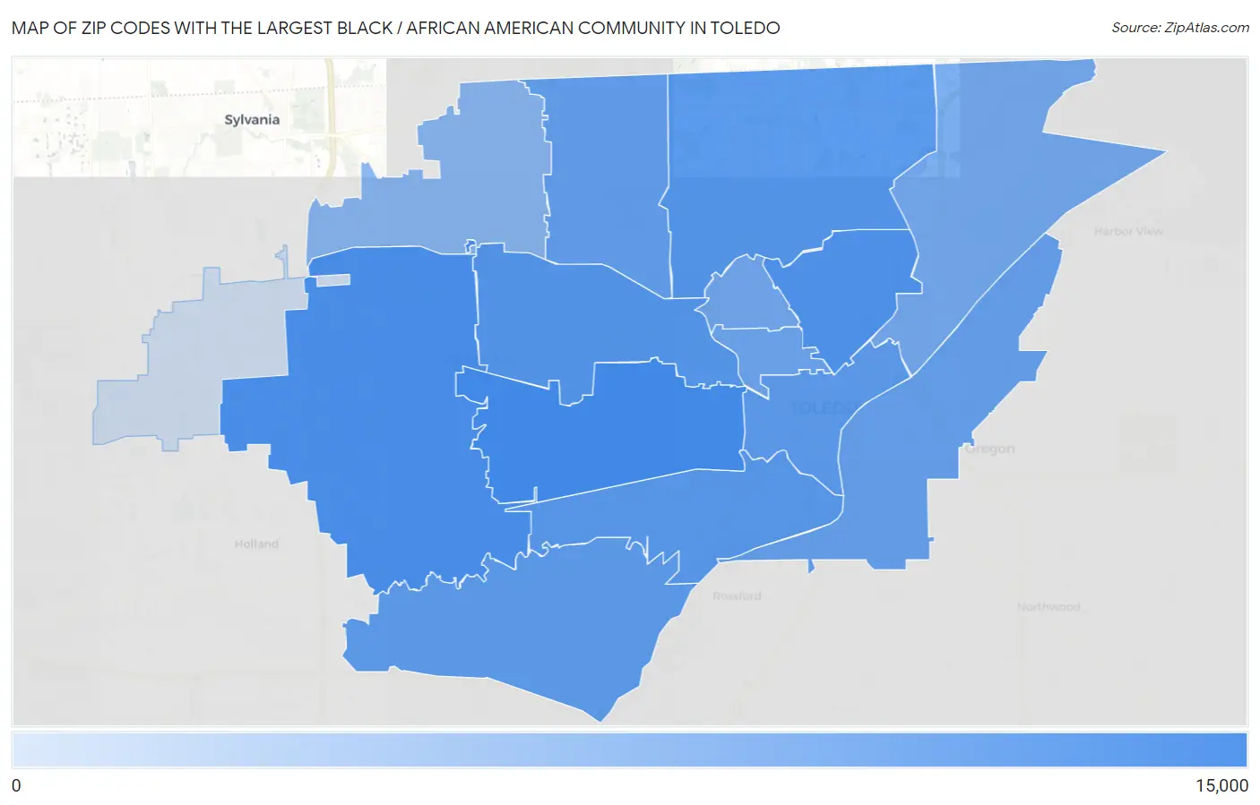 Zip Codes with the Largest Black / African American Community in Toledo Map