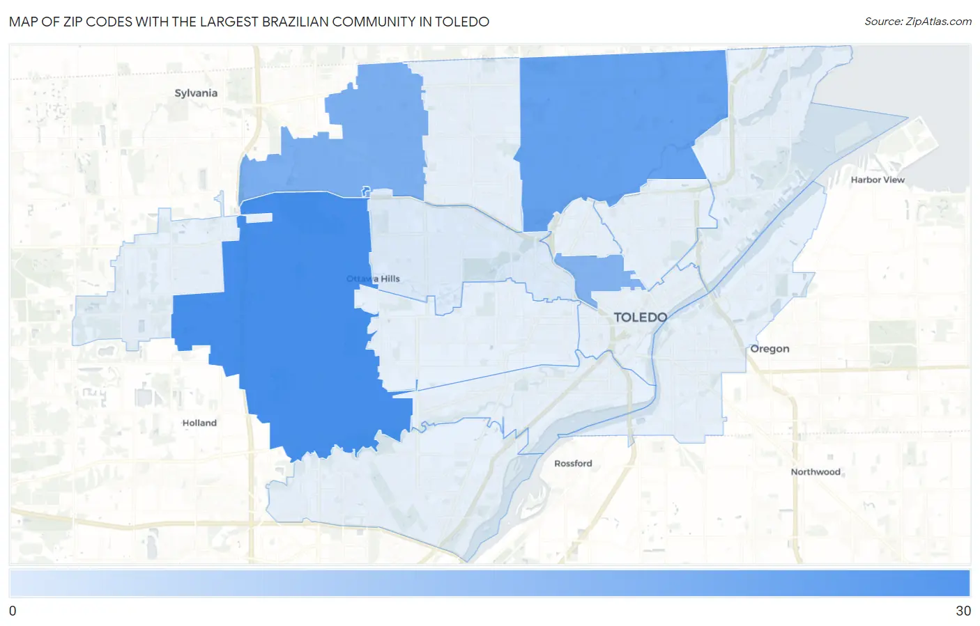 Zip Codes with the Largest Brazilian Community in Toledo Map