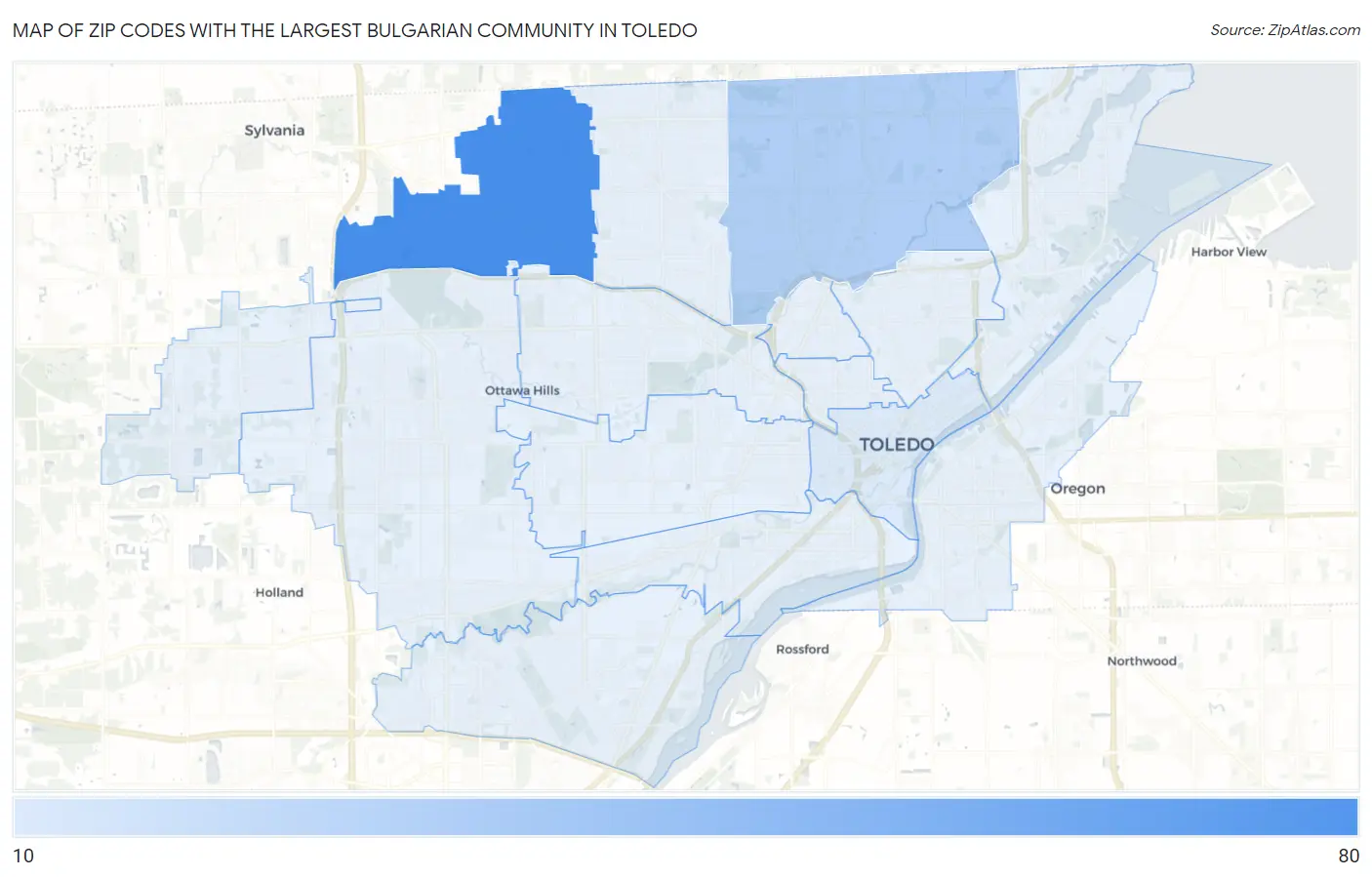 Zip Codes with the Largest Bulgarian Community in Toledo Map