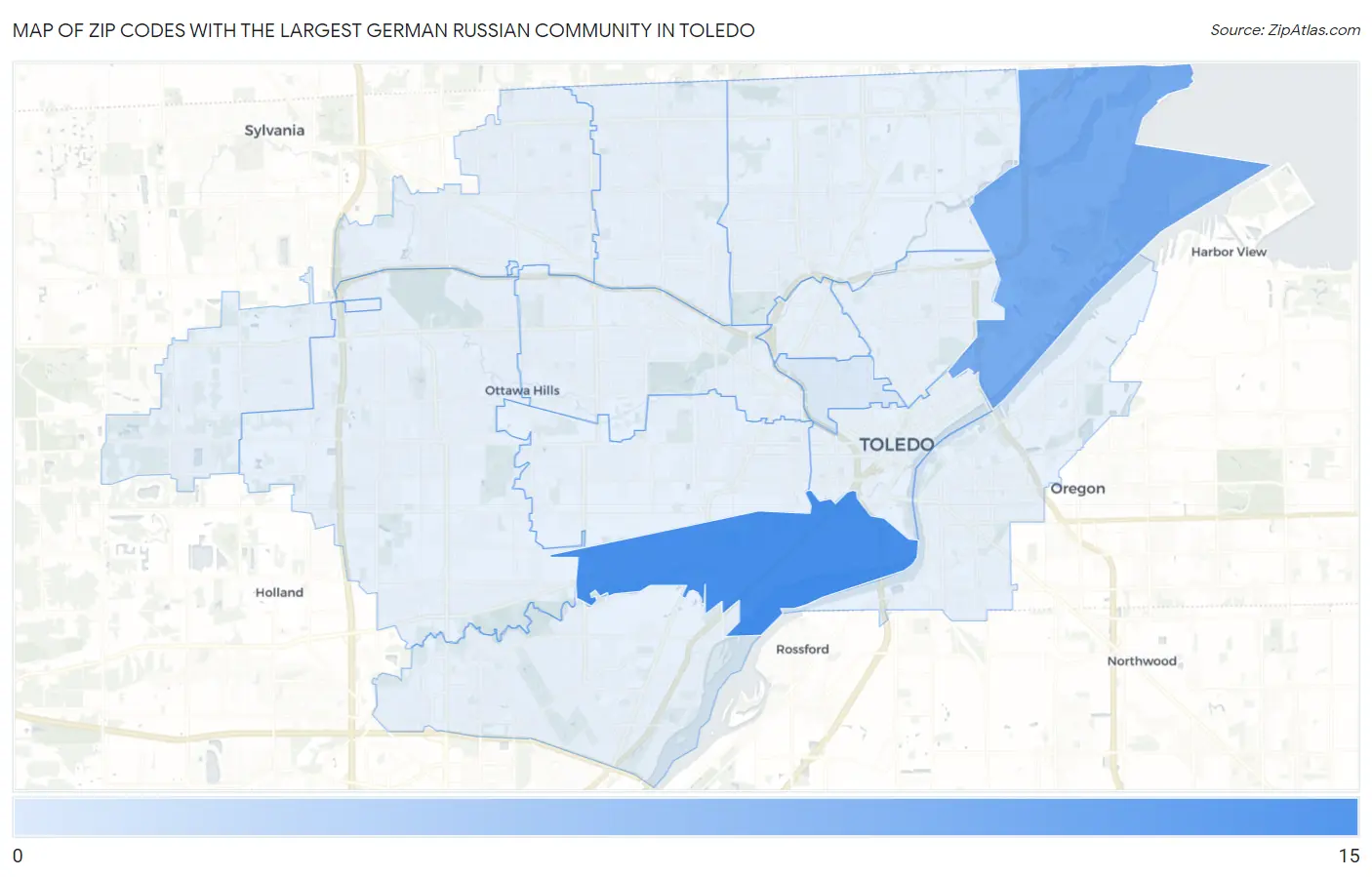 Zip Codes with the Largest German Russian Community in Toledo Map