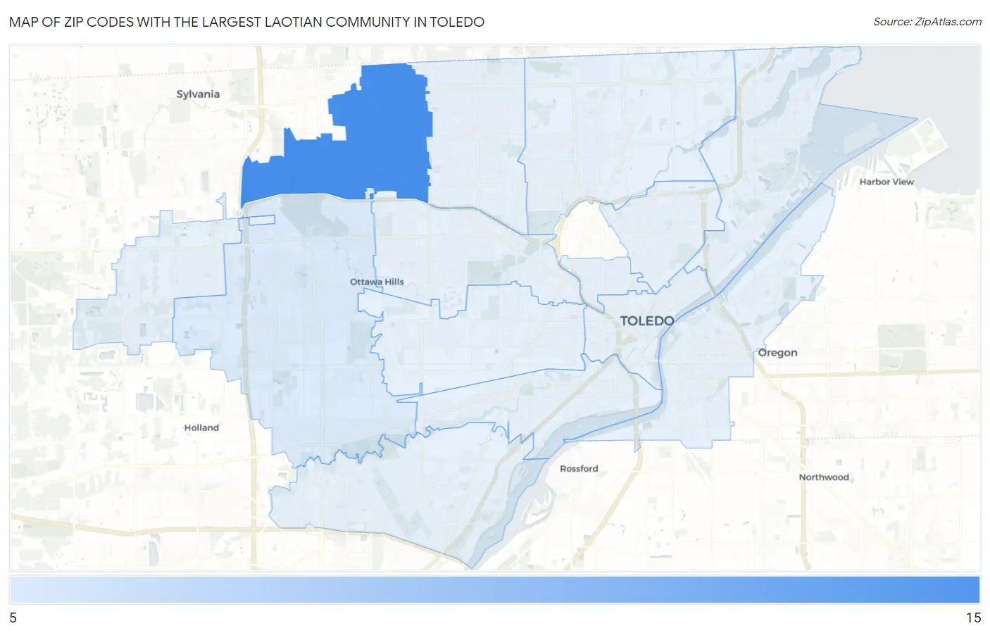 Zip Codes with the Largest Laotian Community in Toledo Map