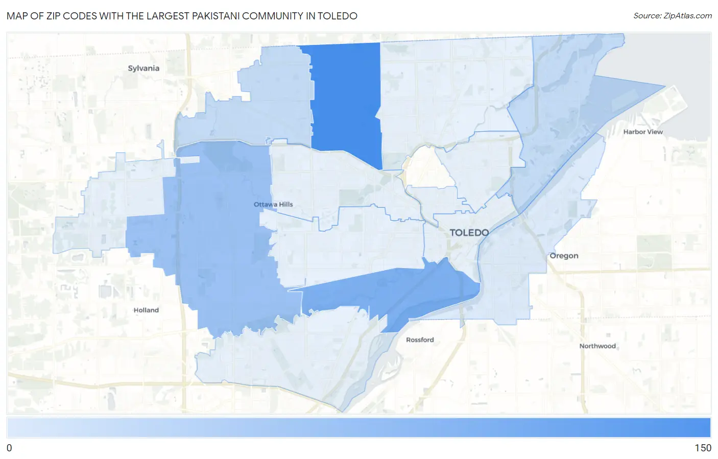 Zip Codes with the Largest Pakistani Community in Toledo Map