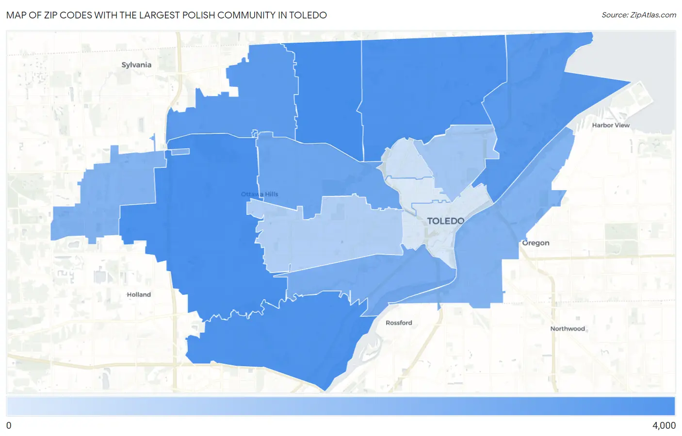 Zip Codes with the Largest Polish Community in Toledo Map