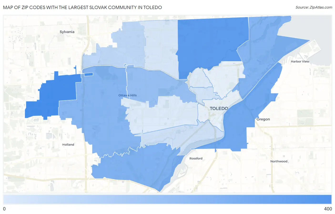 Zip Codes with the Largest Slovak Community in Toledo Map