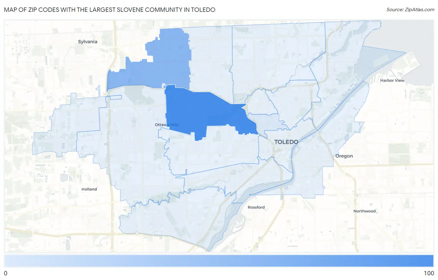 Zip Codes with the Largest Slovene Community in Toledo Map