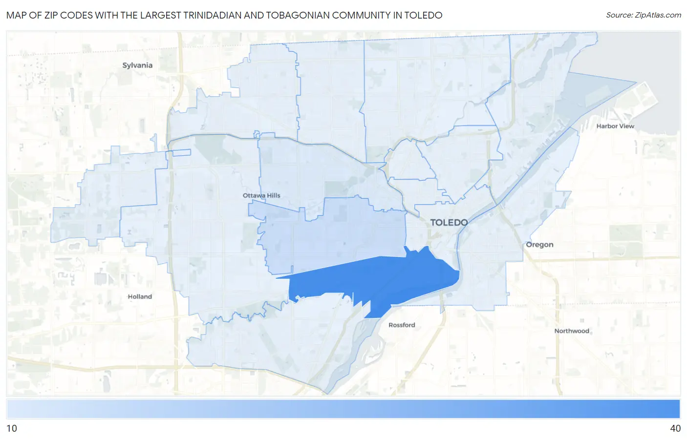 Zip Codes with the Largest Trinidadian and Tobagonian Community in Toledo Map