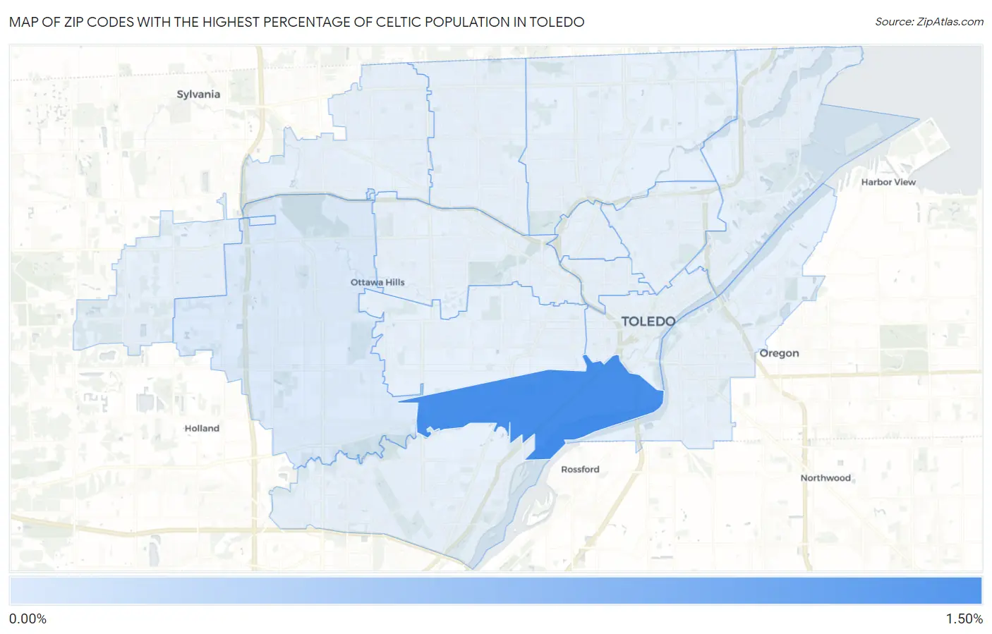 Zip Codes with the Highest Percentage of Celtic Population in Toledo Map