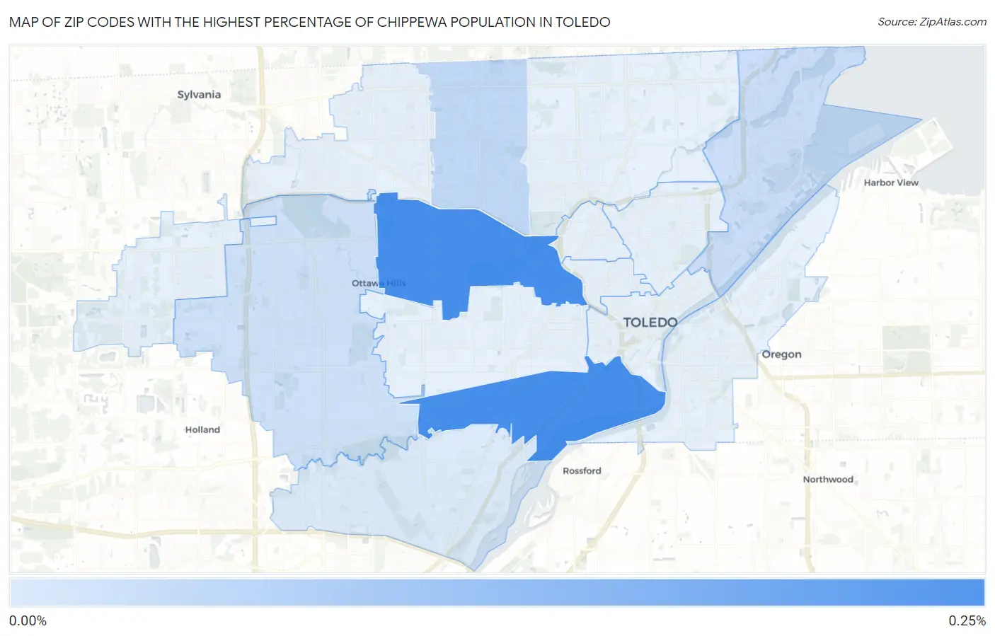 Zip Codes with the Highest Percentage of Chippewa Population in Toledo Map