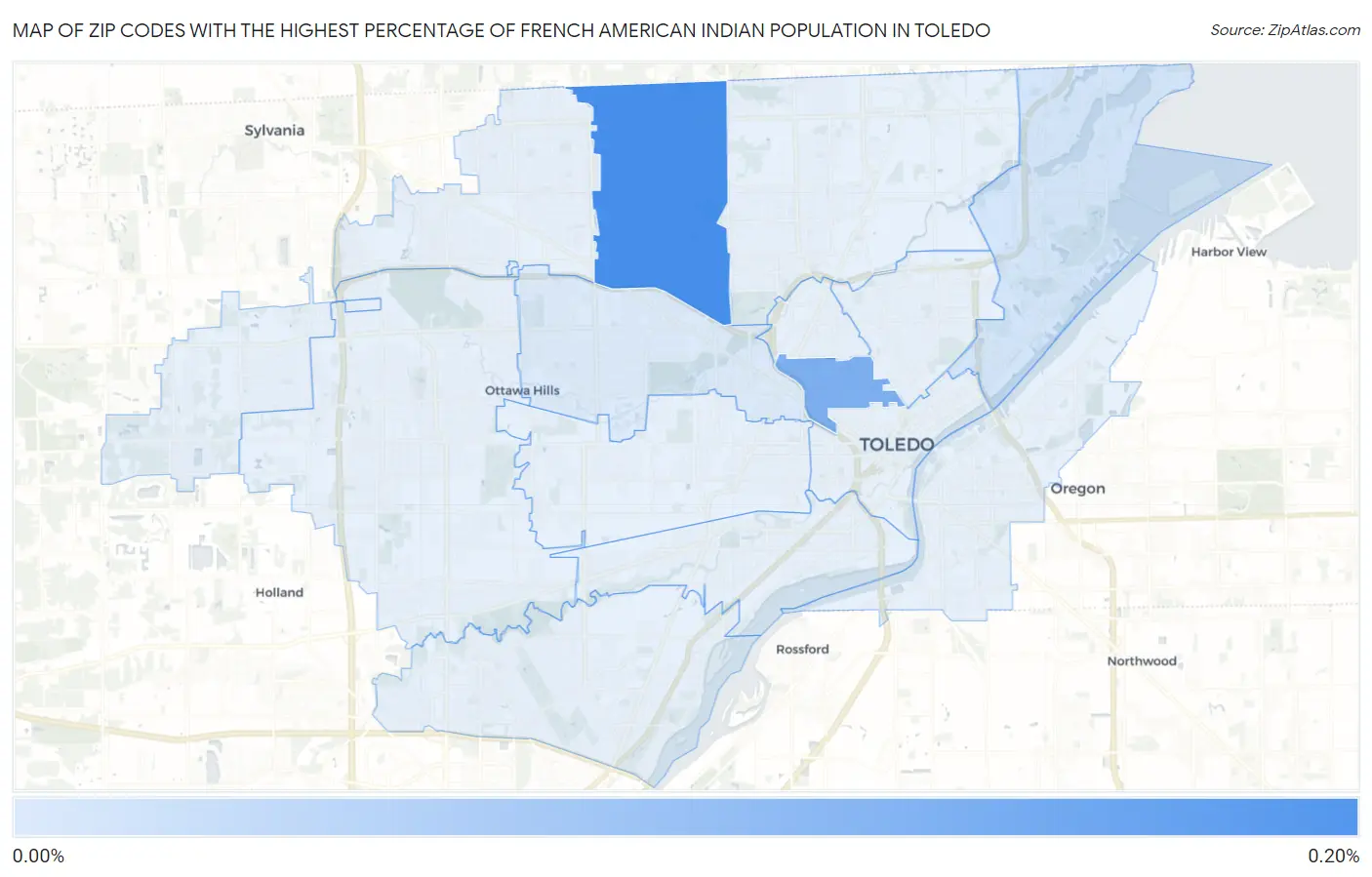 Zip Codes with the Highest Percentage of French American Indian Population in Toledo Map