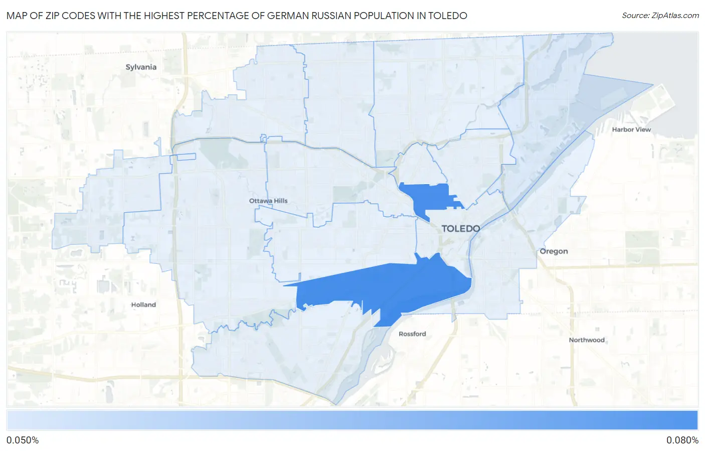 Zip Codes with the Highest Percentage of German Russian Population in Toledo Map