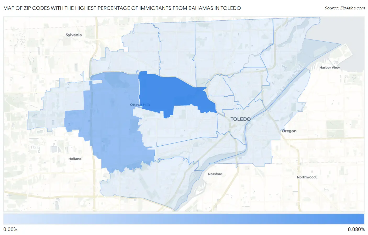 Zip Codes with the Highest Percentage of Immigrants from Bahamas in Toledo Map