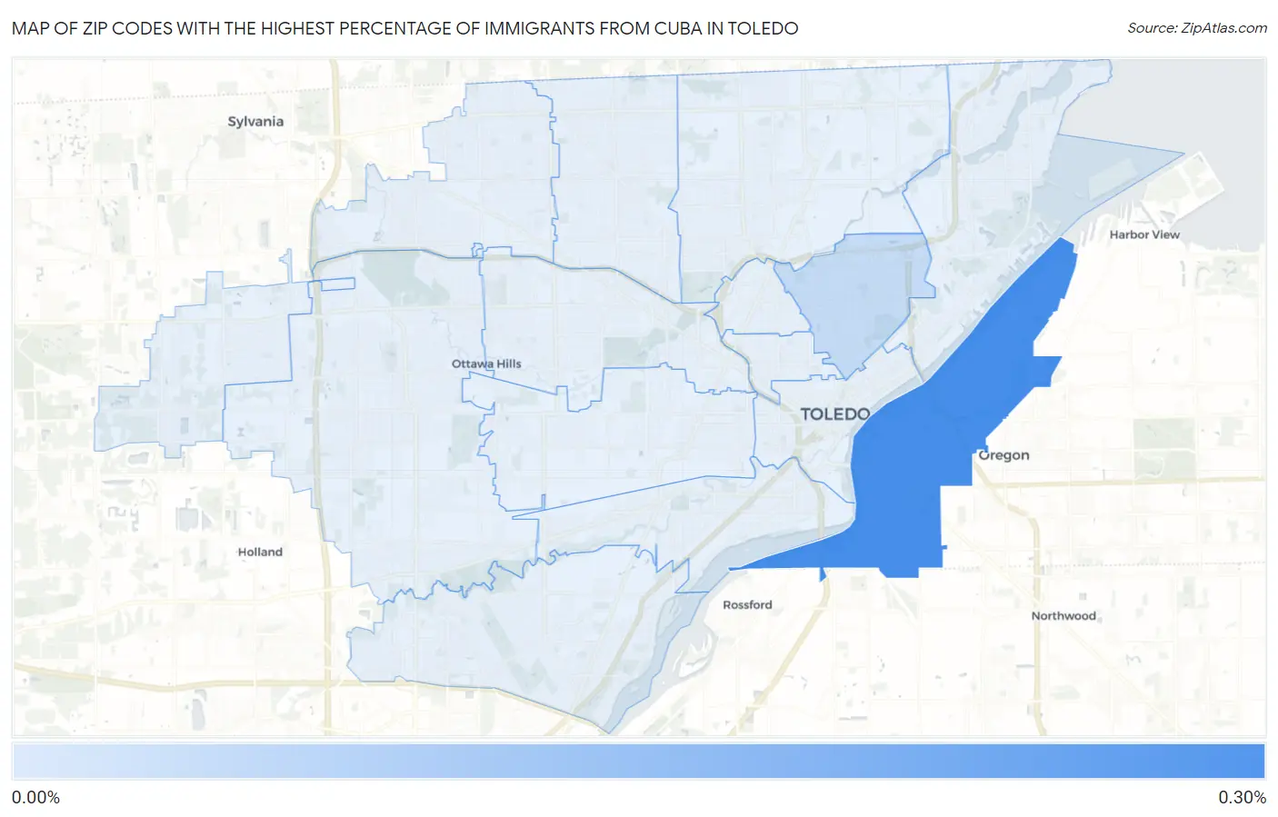 Zip Codes with the Highest Percentage of Immigrants from Cuba in Toledo Map