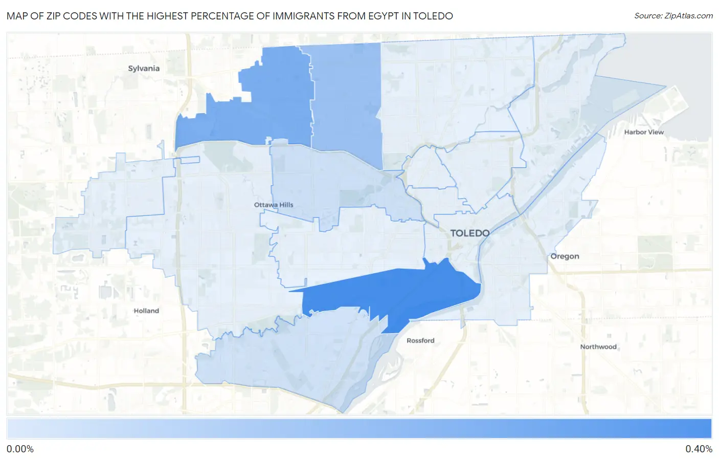 Zip Codes with the Highest Percentage of Immigrants from Egypt in Toledo Map
