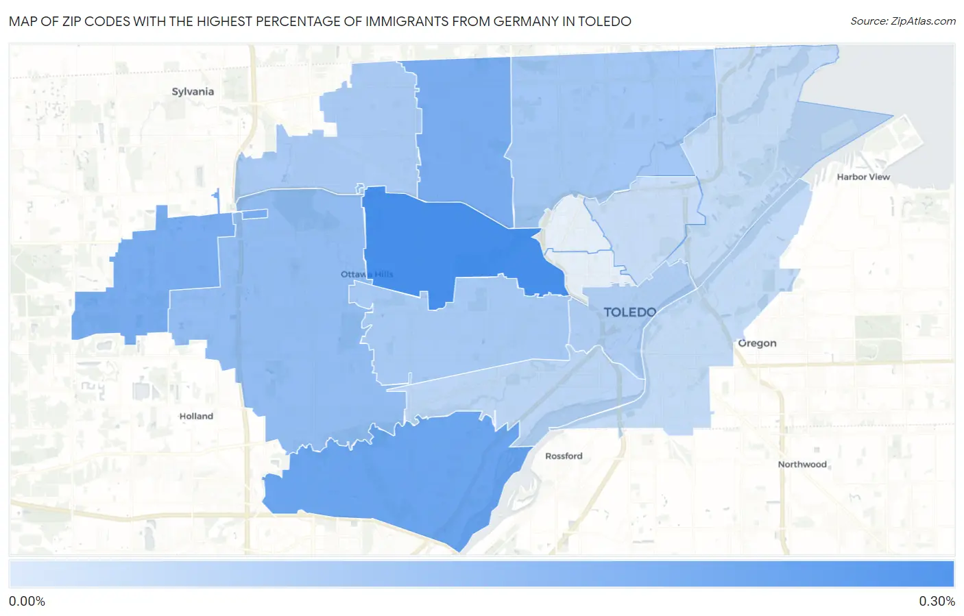 Zip Codes with the Highest Percentage of Immigrants from Germany in Toledo Map