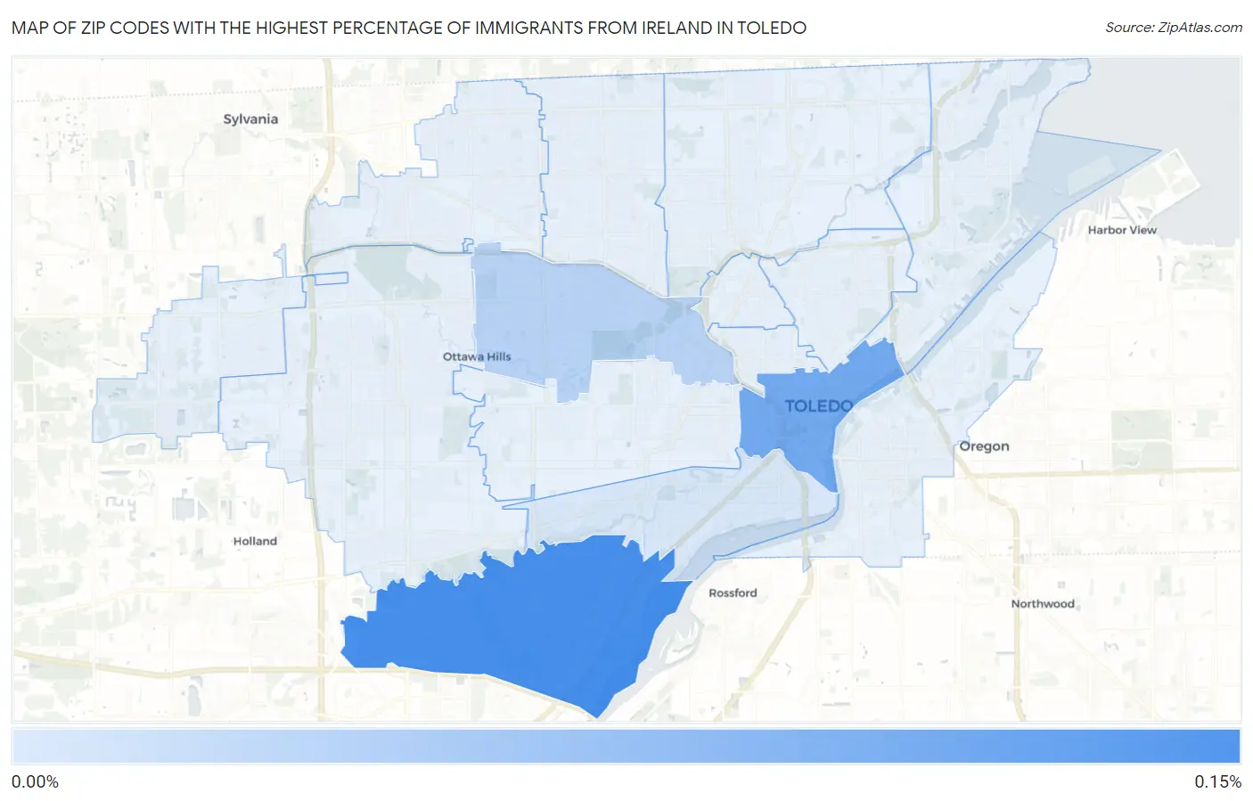 Zip Codes with the Highest Percentage of Immigrants from Ireland in Toledo Map