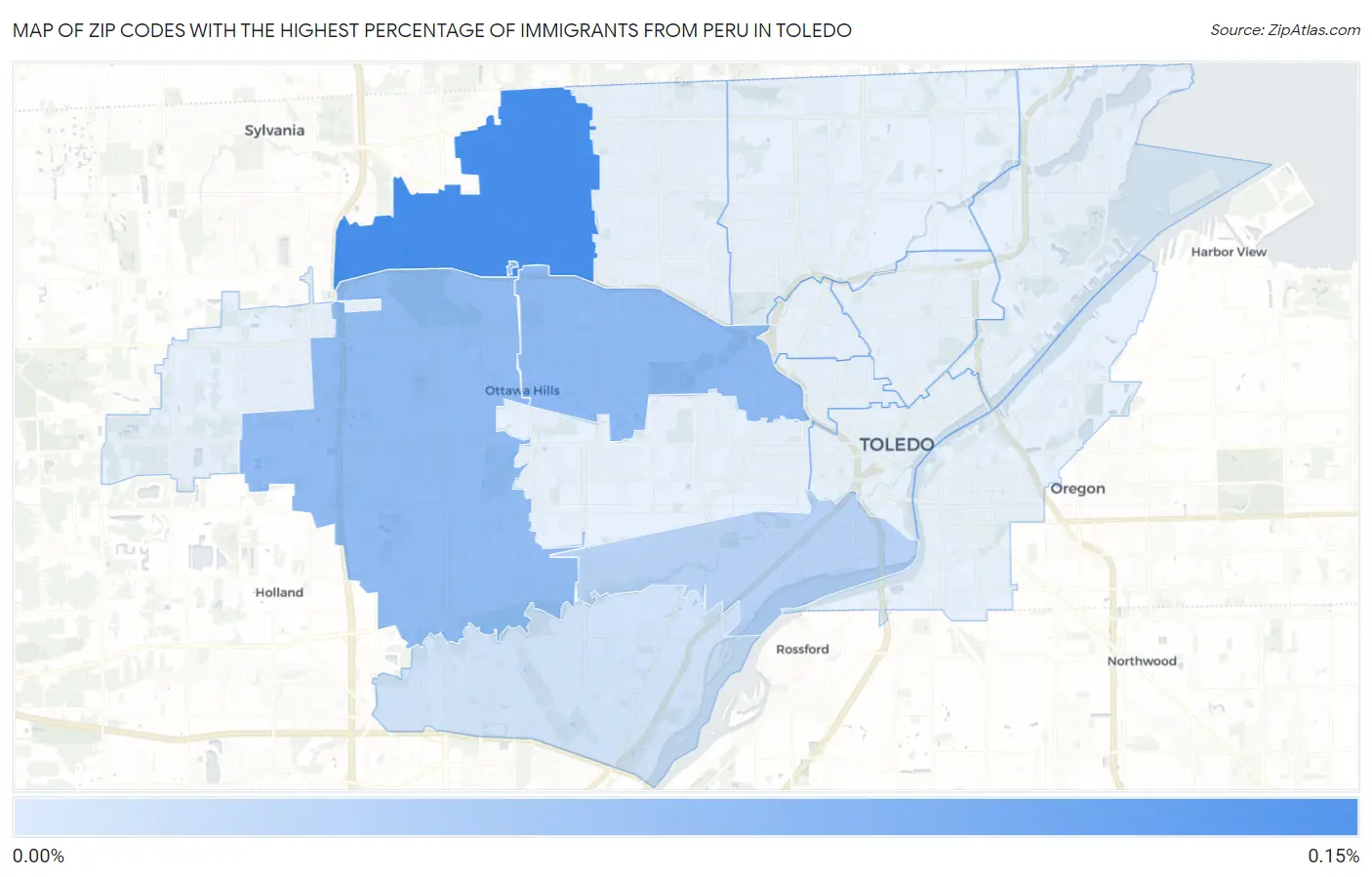 Zip Codes with the Highest Percentage of Immigrants from Peru in Toledo Map