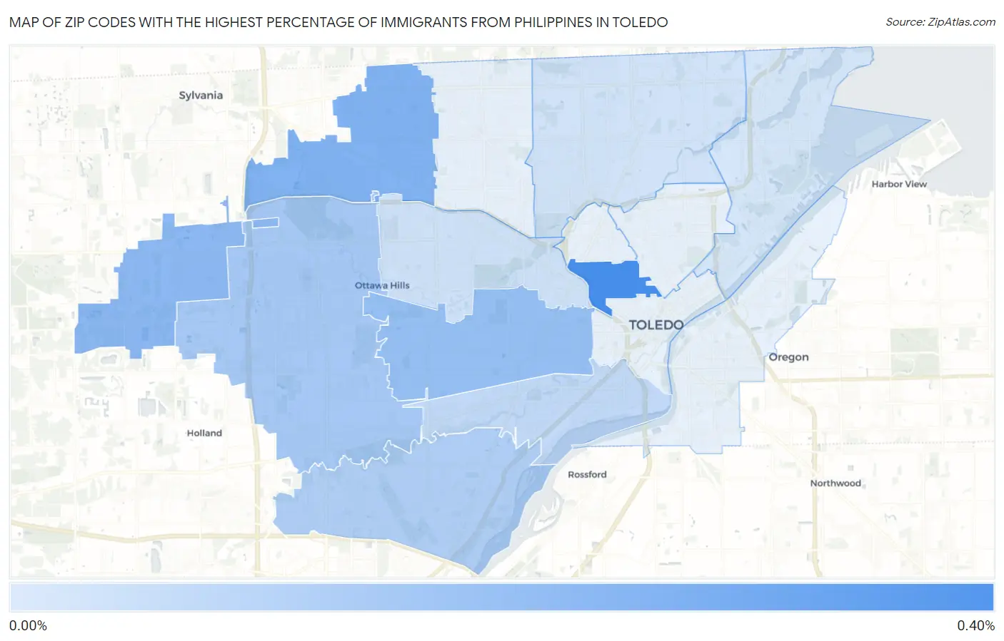 Zip Codes with the Highest Percentage of Immigrants from Philippines in Toledo Map