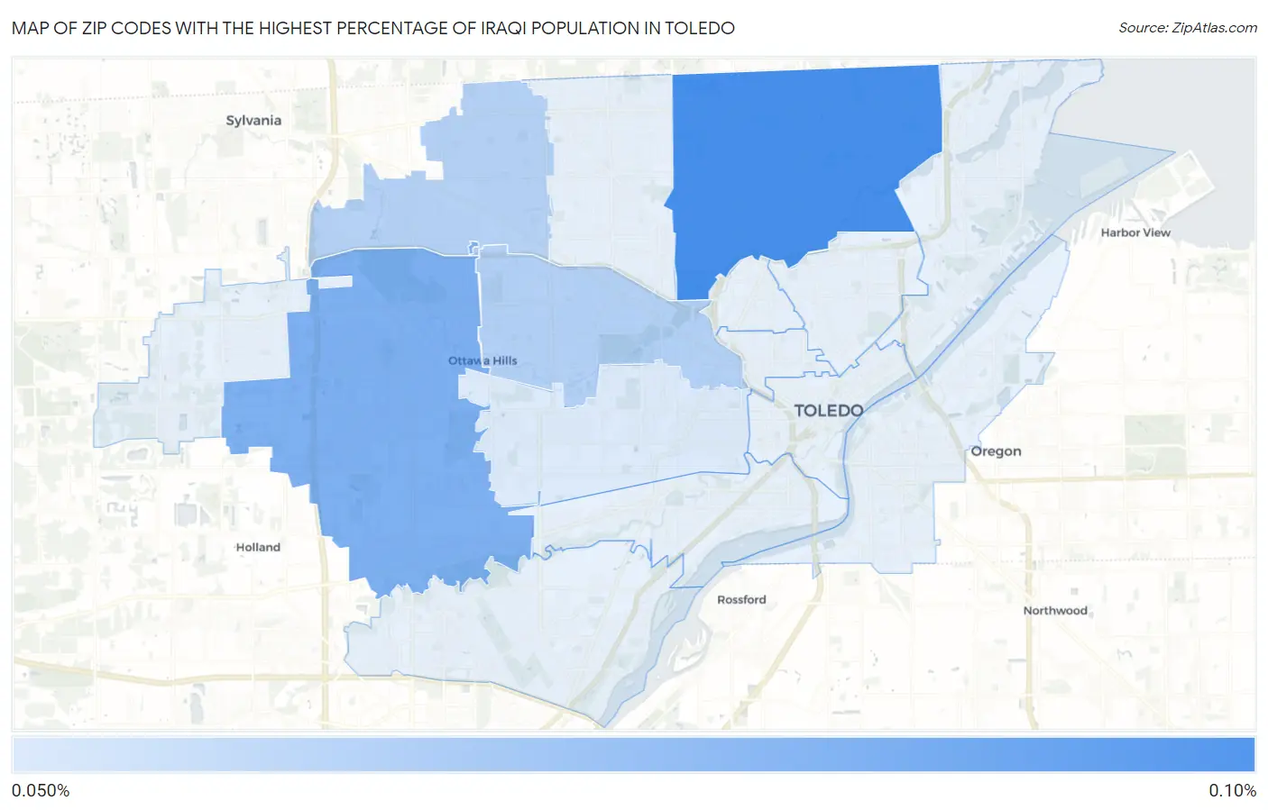 Zip Codes with the Highest Percentage of Iraqi Population in Toledo Map