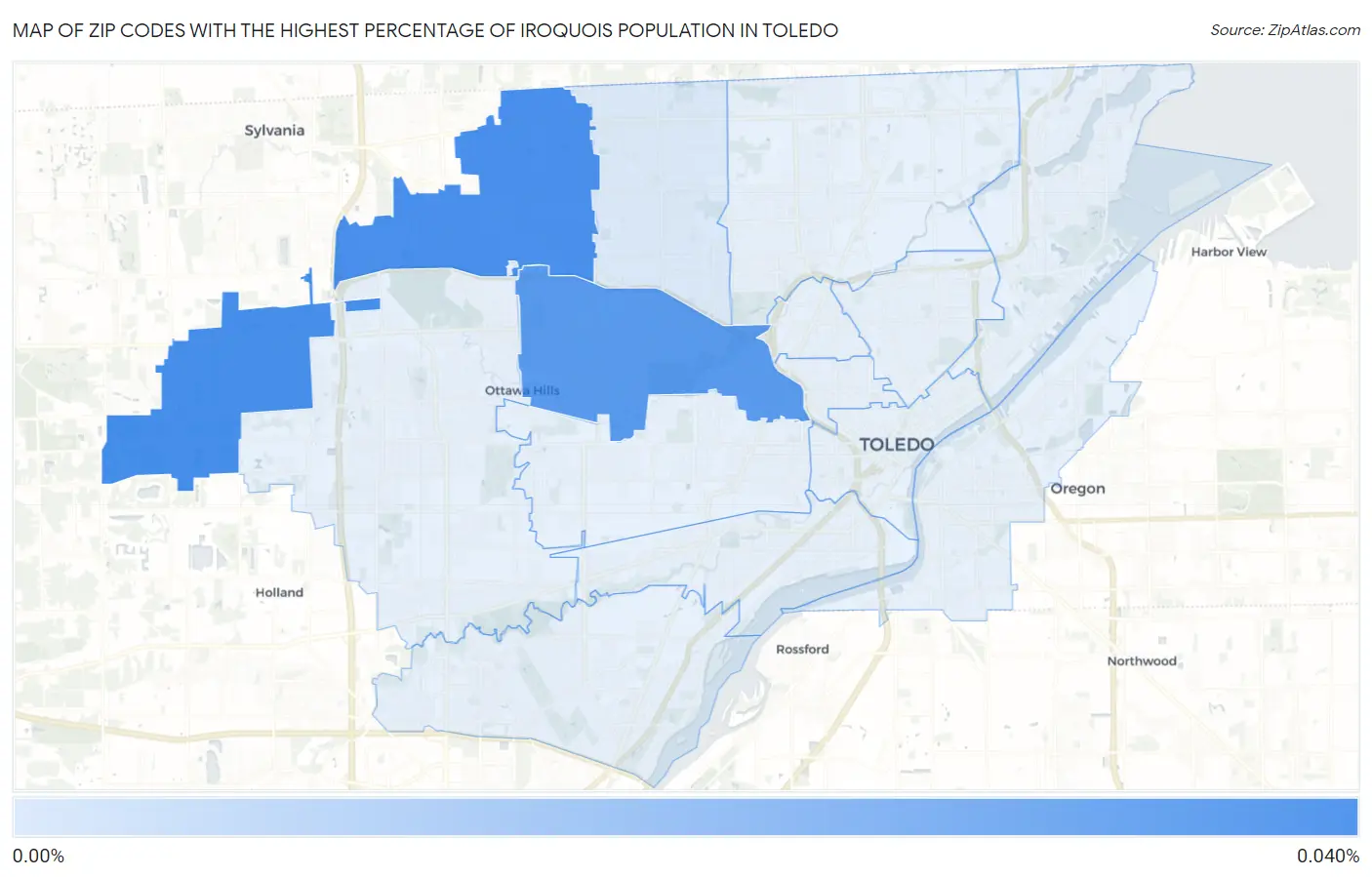 Zip Codes with the Highest Percentage of Iroquois Population in Toledo Map