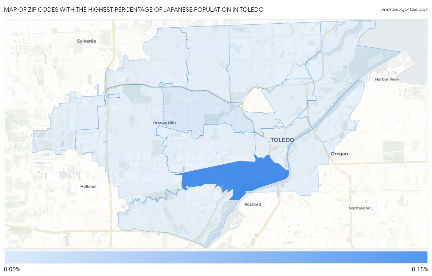 Zip Codes with the Highest Percentage of Japanese Population in Toledo Map