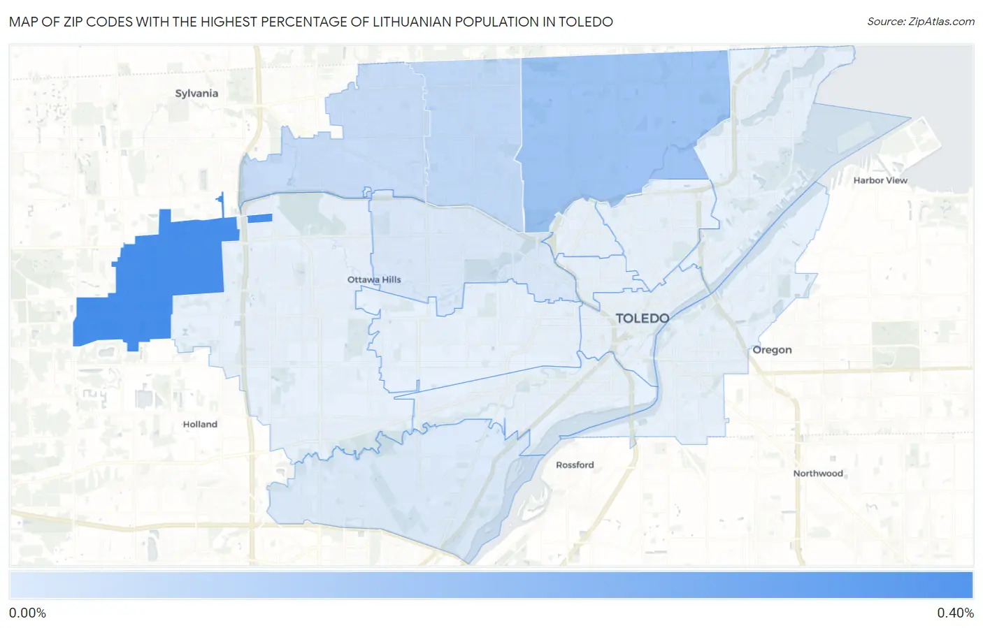 Zip Codes with the Highest Percentage of Lithuanian Population in Toledo Map