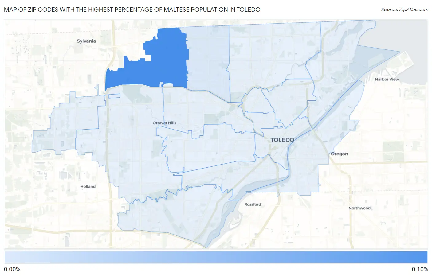 Zip Codes with the Highest Percentage of Maltese Population in Toledo Map
