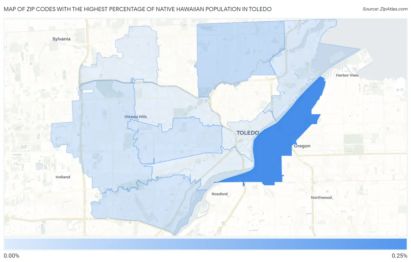 Zip Codes with the Highest Percentage of Native Hawaiian Population in Toledo Map