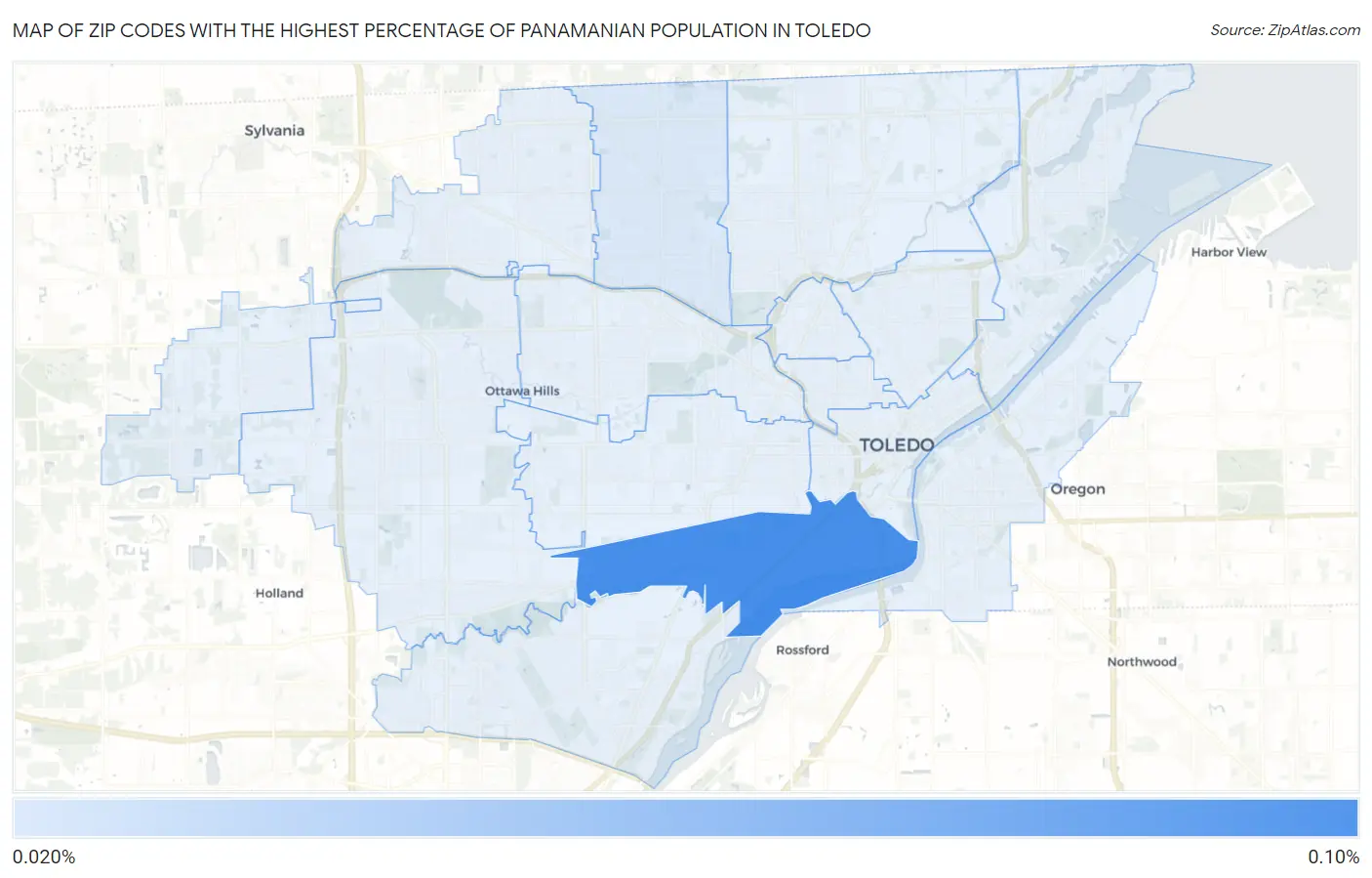 Zip Codes with the Highest Percentage of Panamanian Population in Toledo Map