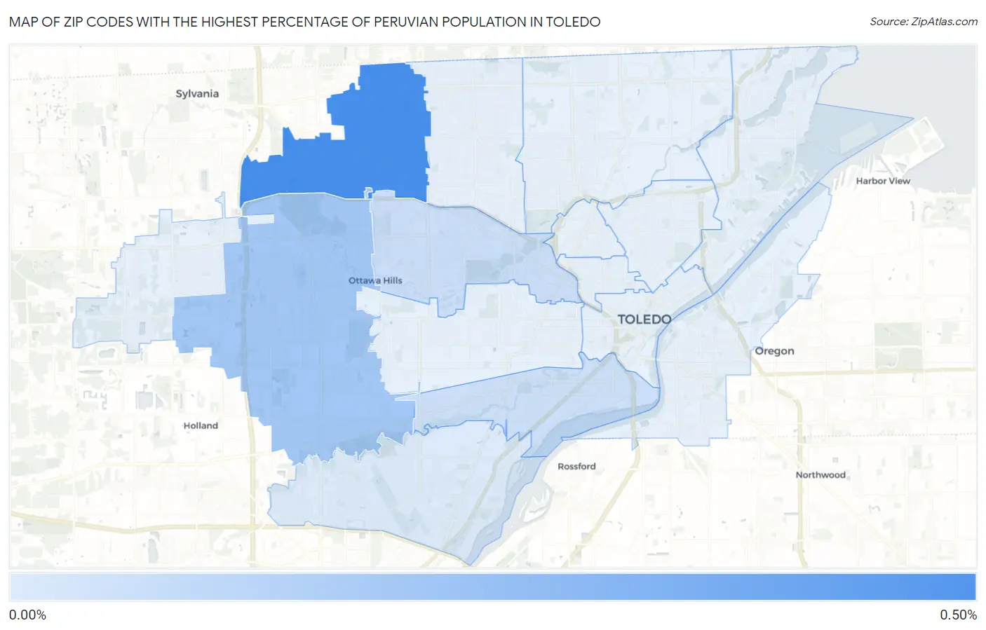 Zip Codes with the Highest Percentage of Peruvian Population in Toledo Map