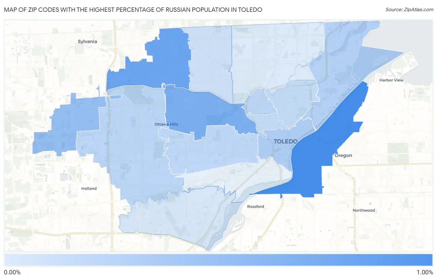 Zip Codes with the Highest Percentage of Russian Population in Toledo Map
