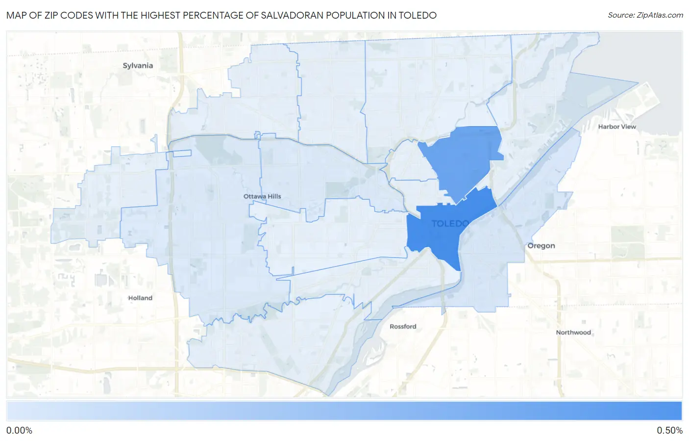 Zip Codes with the Highest Percentage of Salvadoran Population in Toledo Map