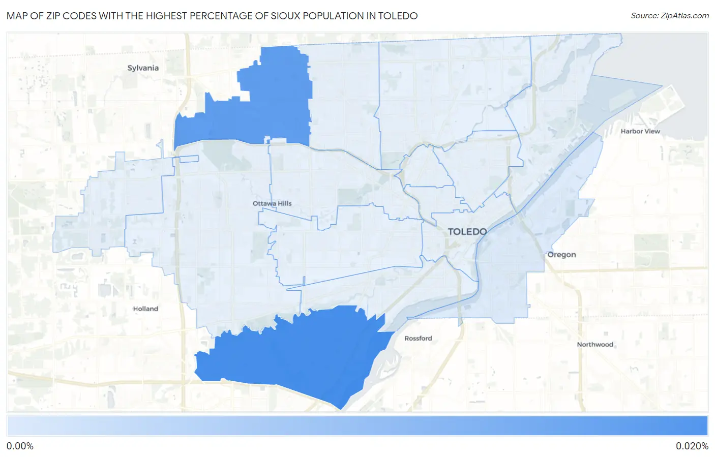 Zip Codes with the Highest Percentage of Sioux Population in Toledo Map