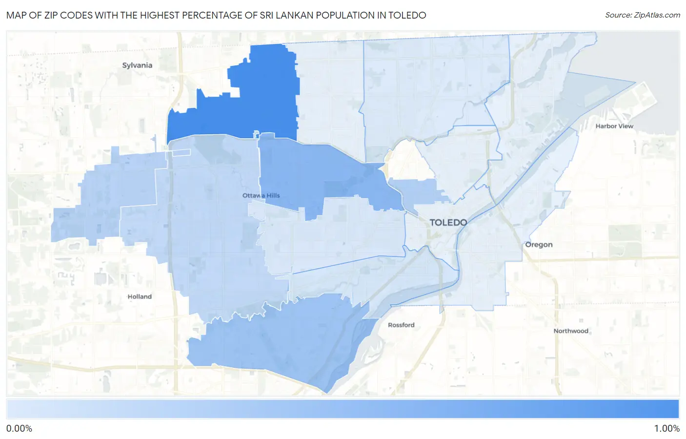 Zip Codes with the Highest Percentage of Sri Lankan Population in Toledo Map