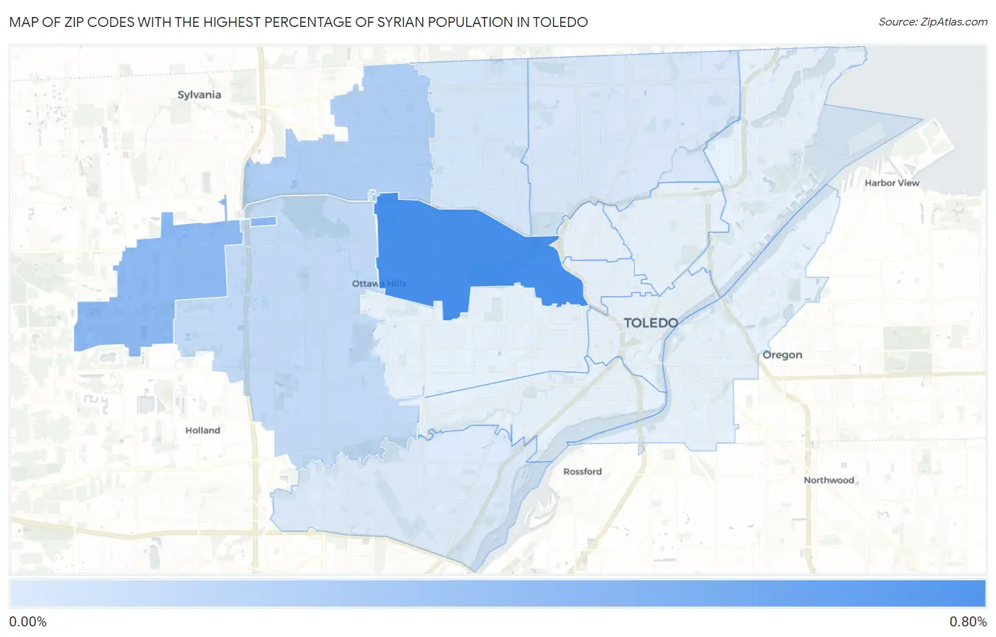 Zip Codes with the Highest Percentage of Syrian Population in Toledo Map