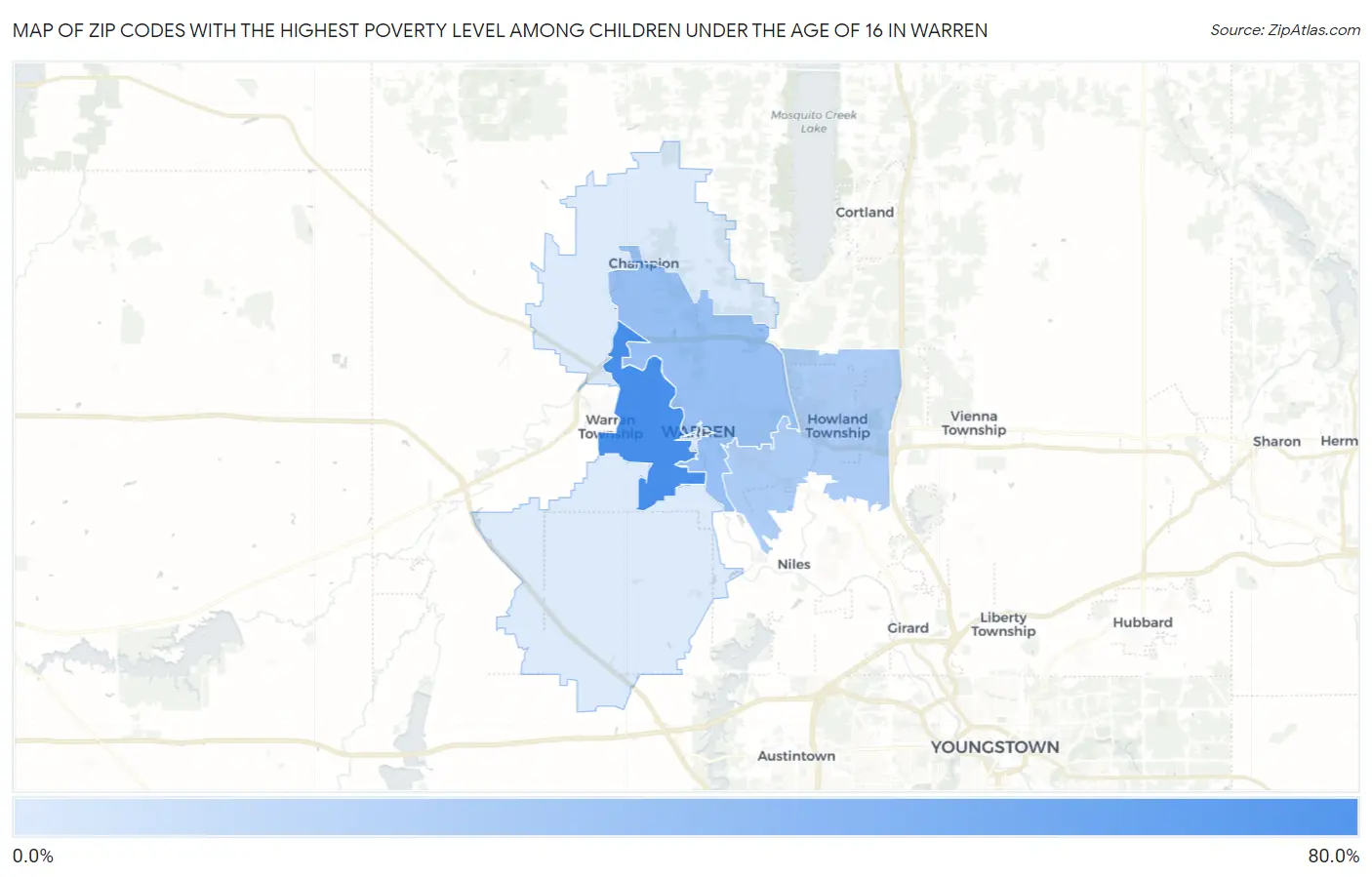Zip Codes with the Highest Poverty Level Among Children Under the Age of 16 in Warren Map
