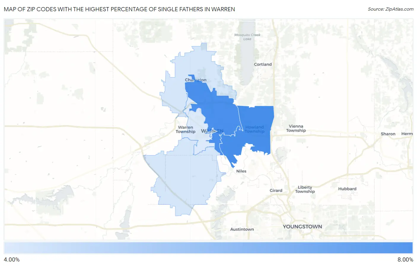 Zip Codes with the Highest Percentage of Single Fathers in Warren Map