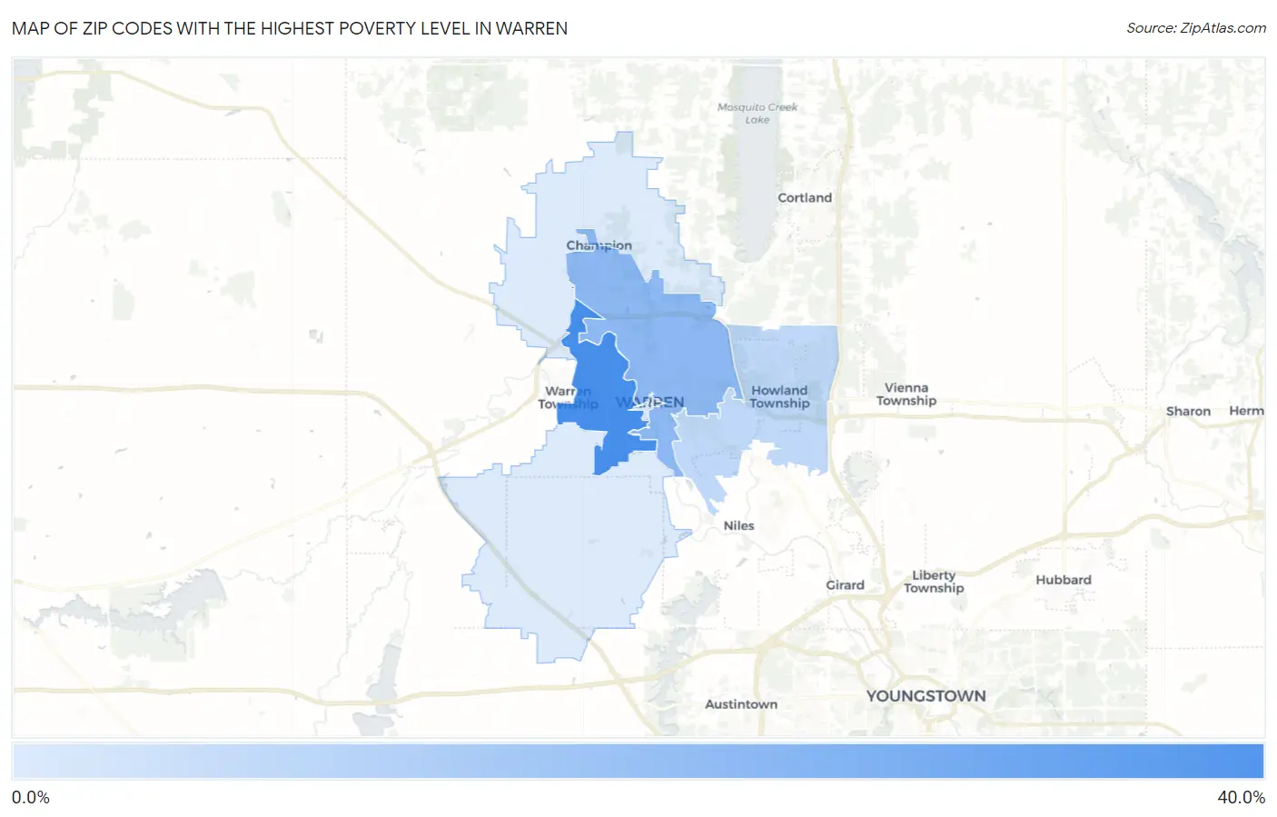 Zip Codes with the Highest Poverty Level in Warren Map