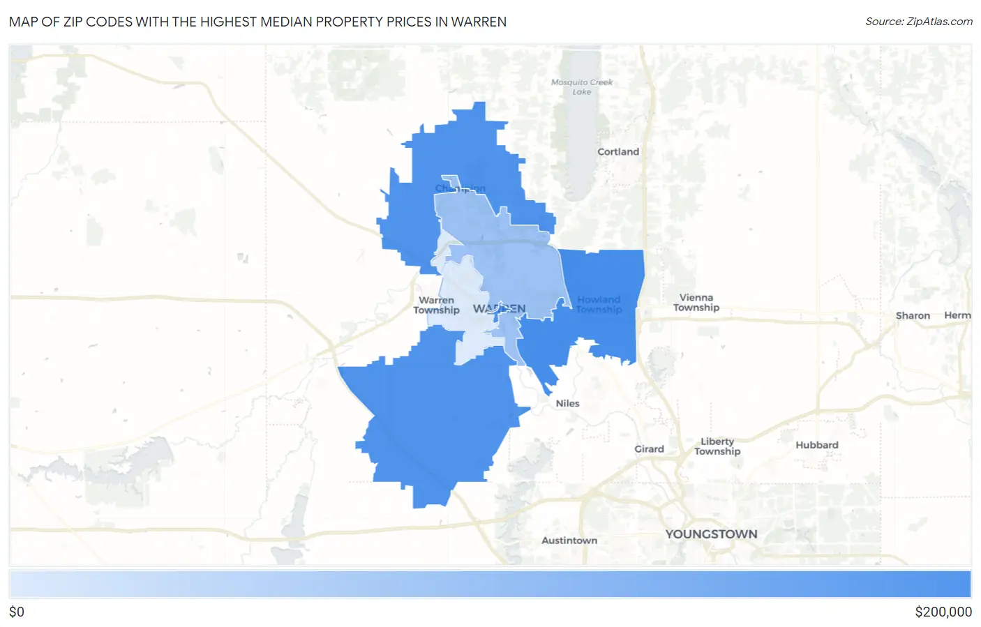 Zip Codes with the Highest Median Property Prices in Warren Map