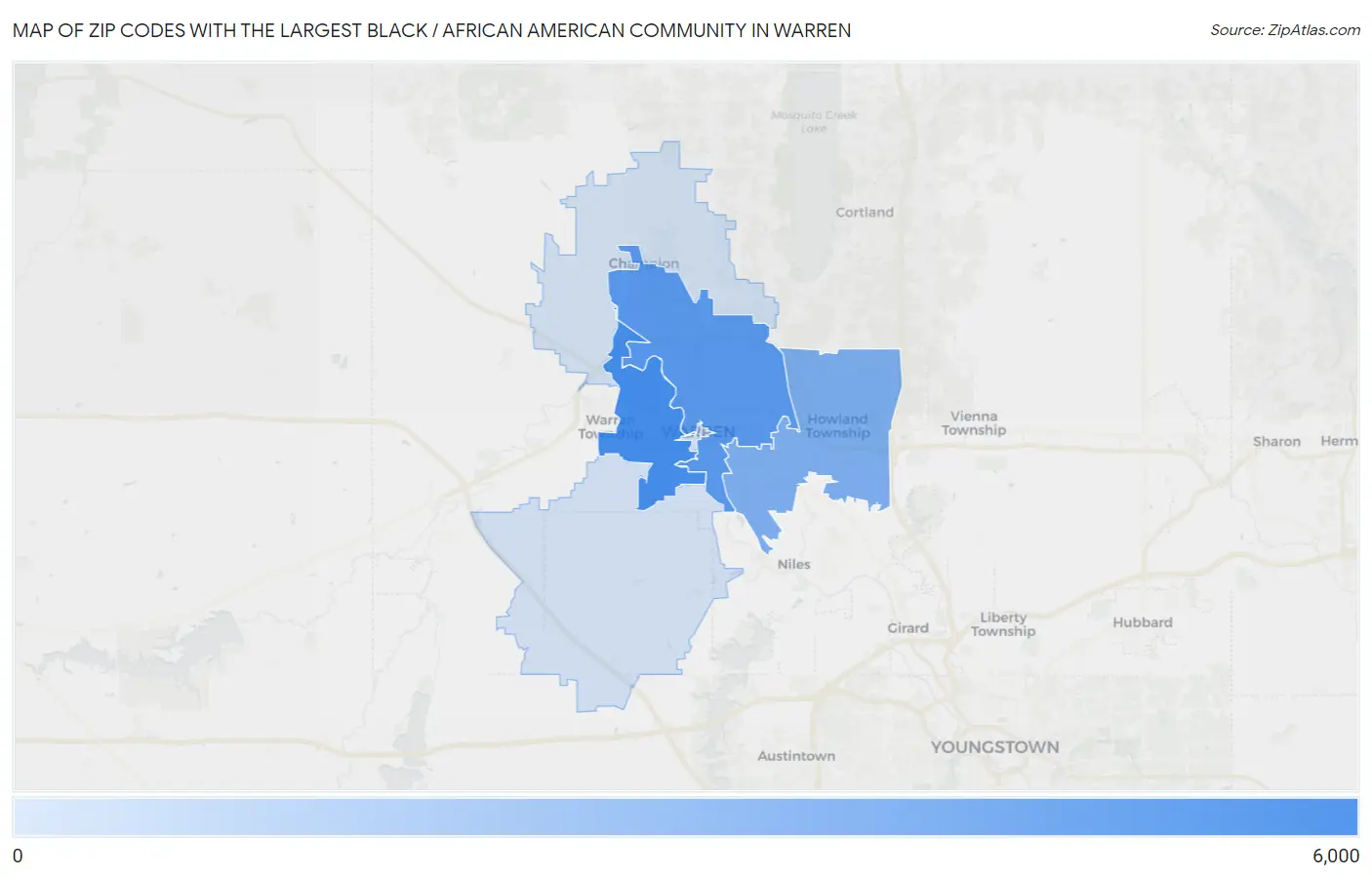 Zip Codes with the Largest Black / African American Community in Warren Map